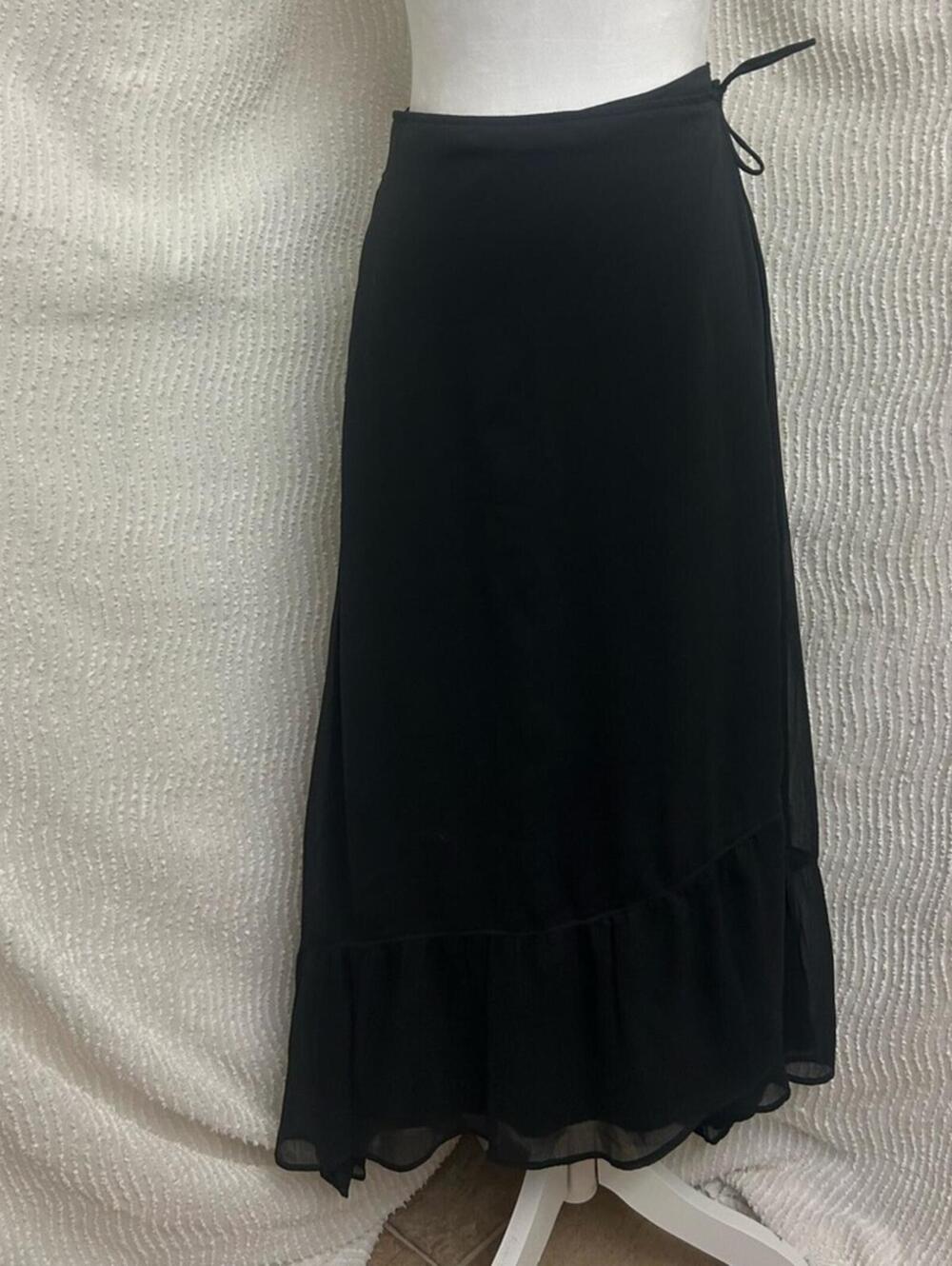 Abercrombie & Fitch Black Wrap Midi Skirt NWT Tall Large Asymmetrical Ruffle - Picture 2 of 9